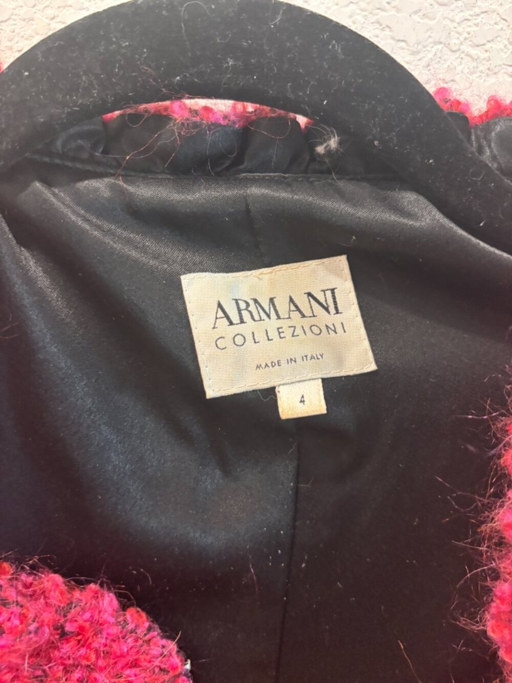 Armani Collezioni Bouclé Asymmetrical Zip Peplum Jacket Pink Black Size 4 - Picture 2 of 3